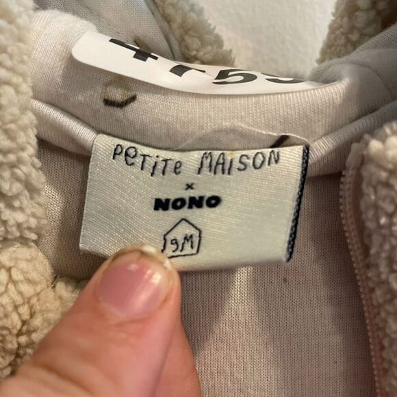 Petite Maison x Nono Baby Beige Coverall Jumpsuit 9M Hooded Sherpa Winter Snow - Picture 8 of 10